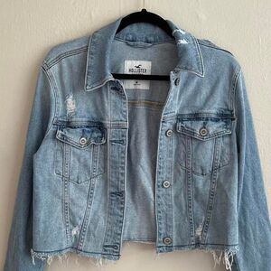 Hollister cropped distressed jean jacket